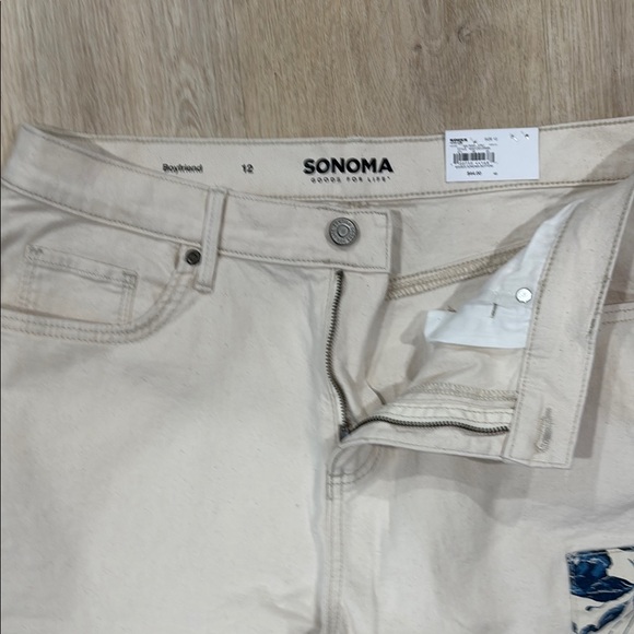 2 for 20$ Sonoma Women's Cream Jeans with Blue and Brown Patches - Picture 3 of 8